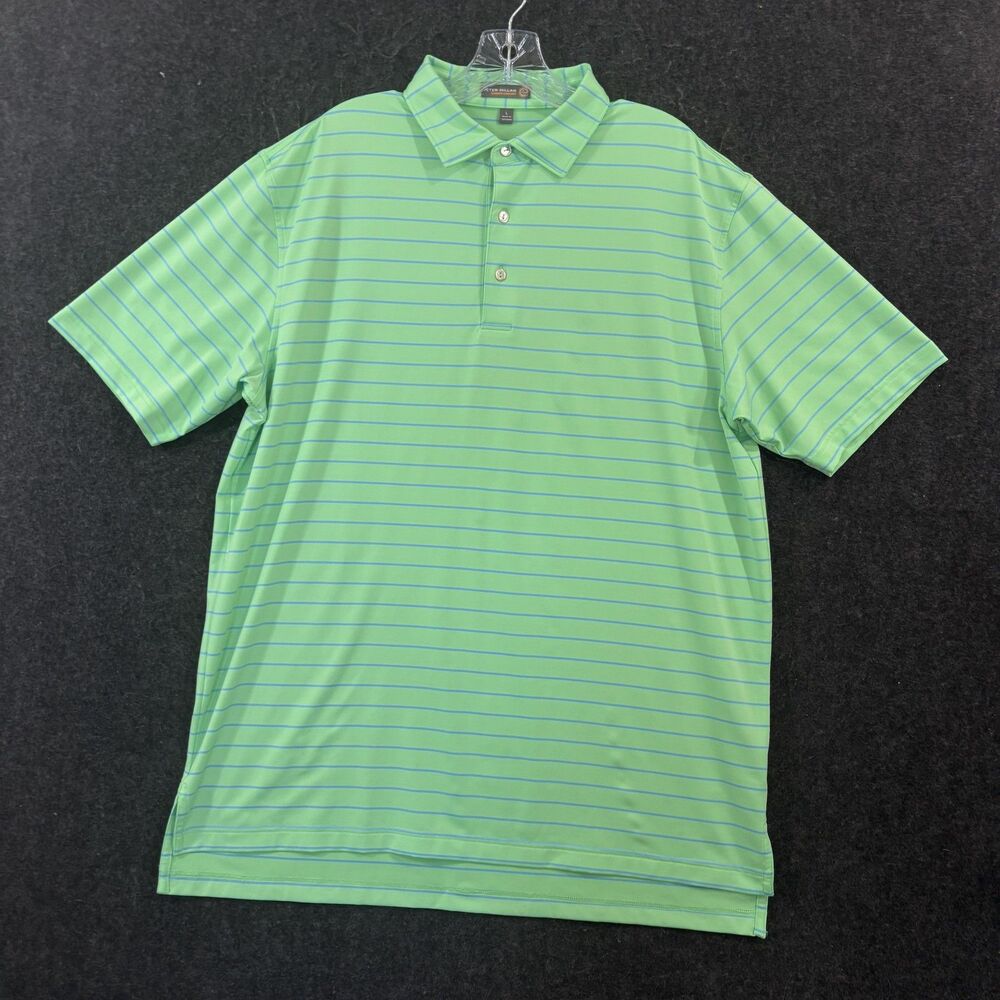 Peter Millar Summer Comfort Polo Shirt Mens Large Green Striped Golf Performance